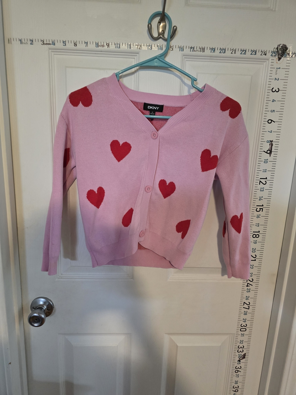 DKNY Pink Heart-Print Button Cardigan Sweater